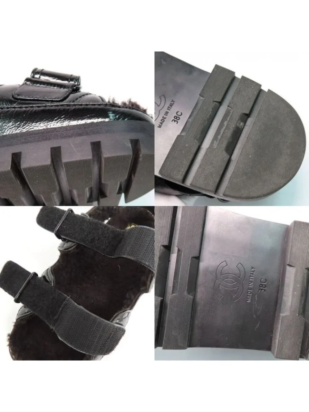 Chanel Sandals 23 K boa Rhinestone Coco Mark 38 Black Leather - Picture 7 of 10